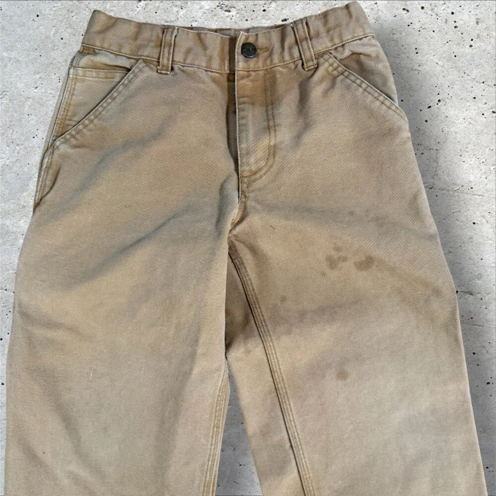 Carhartt Boys Youth Size 8 Carpenter Pants Canvas Duck Tan Brown Utility Jeans